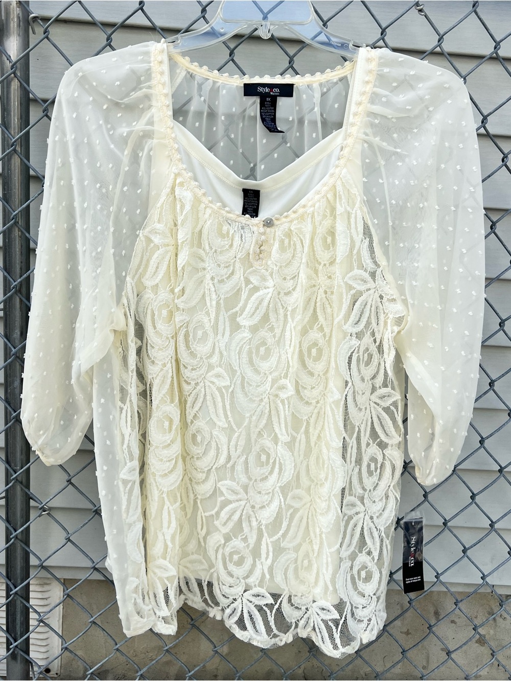 Style & Co Women’s Catalina Ivory Lace Tunic Peasant Blouse Plus 1X NWT
